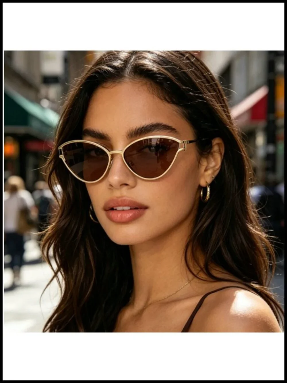Cat Eye Sunglasses Women Metal Triangle Shades UV400 Oval Eyewear
